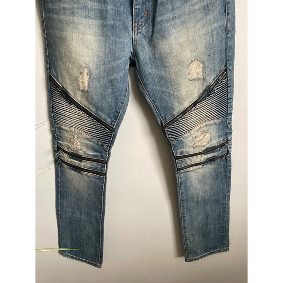 RANCH & DVLPMNT Men’s Distressed Jeans Stacked Zippered Size 32 - Picture 3 of 7